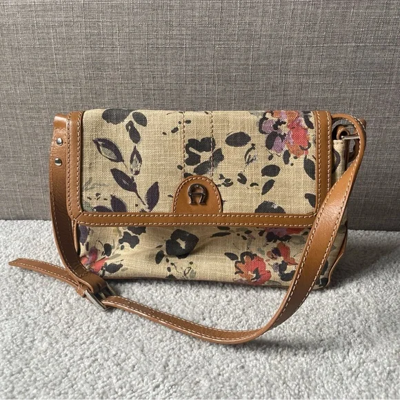 Etienne Aigner Linen & Leather Trim Shoulder Bag - Picture 1 of 12